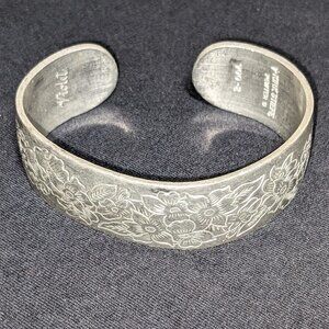 Kirk Stieff Pewter Wide Cuff Bracelet Violet Flower Of the Month February 900-2